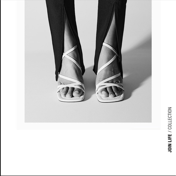 ZARA Strappy White Square Toe Heel Sandals Size 39 (US 8) - Picture 5 of 16